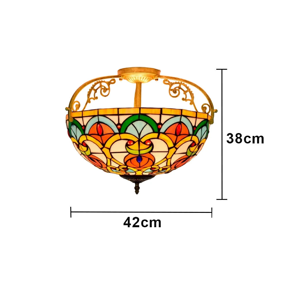 LIVARA European Vintage Stained Glass Ceiling Light 3-Light Design Even Lighting 42x38cm Suitable for Living Room Bedroom Dining Hallway - Yellow