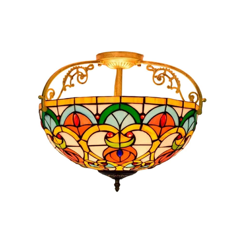 LIVARA European Vintage Stained Glass Ceiling Light 3-Light Design Even Lighting 42x38cm Suitable for Living Room Bedroom Dining Hallway - Yellow