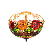 LIVARA European Vintage Black Rose Pattern Stained Glass Ceiling Light 3-Light Design Even Lighting 42x38cm Suitable for Living Room Bedroom Dining Hallway