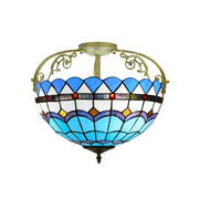 LIVARA European Vintage Mediterranean Style Stained Glass Ceiling Light 3-Light Design Even Lighting 42x38cm Suitable for Living Room Bedroom Dining Hallway