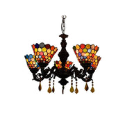 LIVARA 5-Light Stained Glass Chandelier Vintage Pendant Light Adjustable Chain 60x80cm for Dining Living Room - Orange