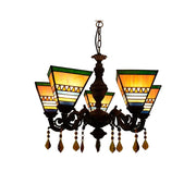 LIVARA 5-Light Stained Glass Chandelier Vintage Pendant Light Adjustable Chain 60x80cm for Dining Living Room - Bright Yellow