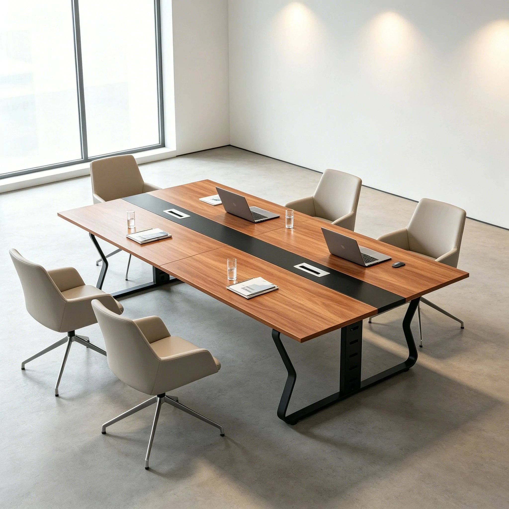 LIVARA 2.4m Conference Meeting Table Modern Executive Office Desk with Hidden Cable Management, Reinforced Steel Frame & E1 Eco Board - Wood Grain & Black Frame