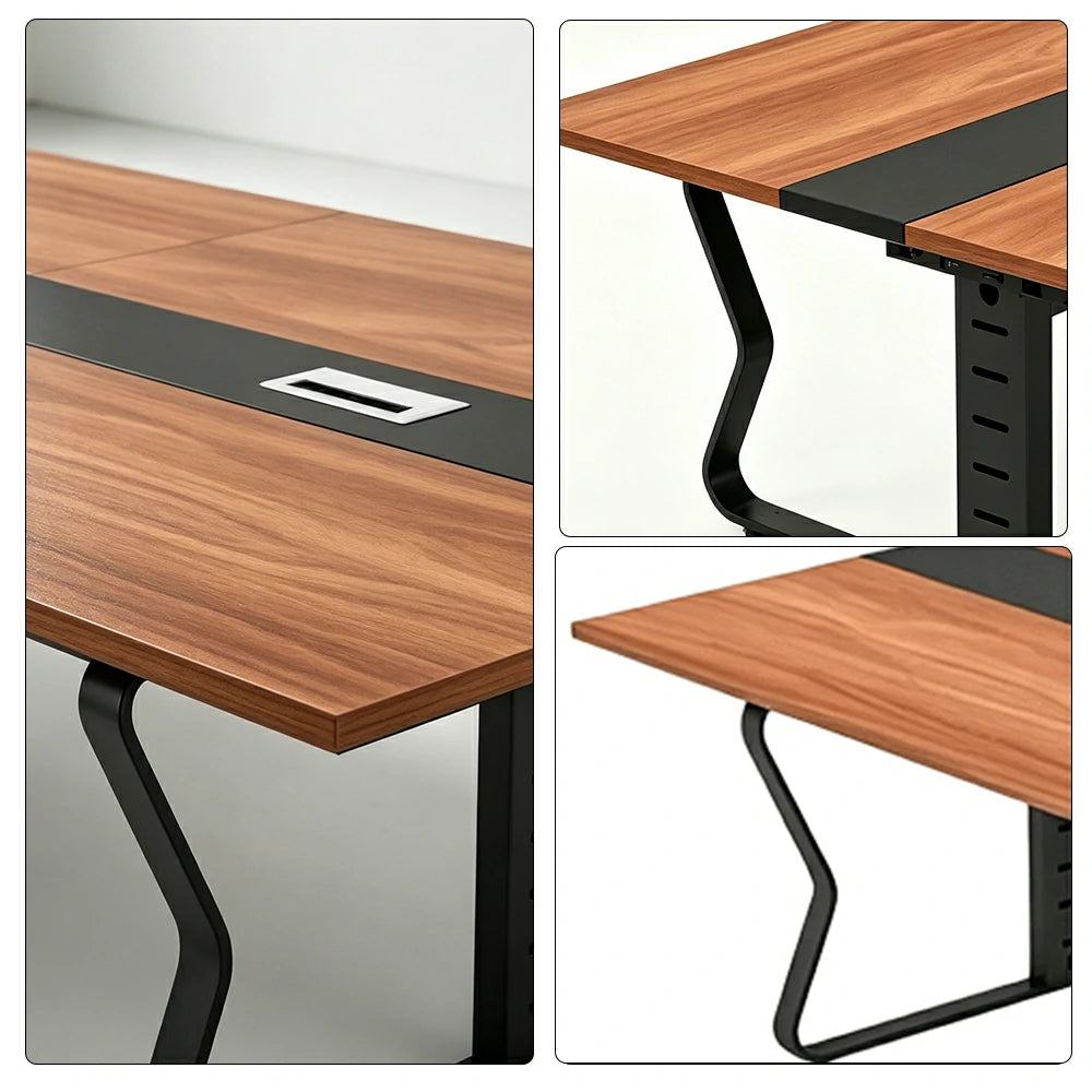 LIVARA 2.4m Conference Meeting Table Modern Executive Office Desk with Hidden Cable Management, Reinforced Steel Frame & E1 Eco Board - Wood Grain & Black Frame