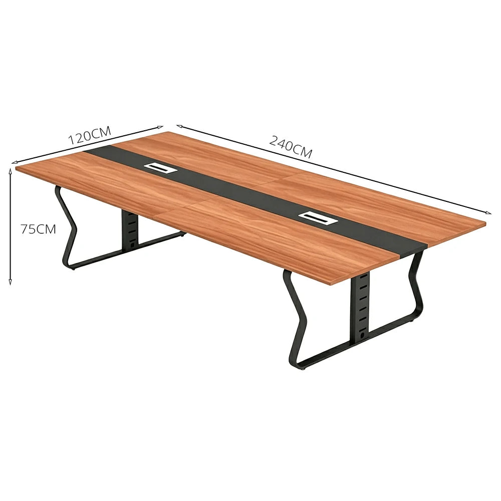 LIVARA 2.4m Conference Meeting Table Modern Executive Office Desk with Hidden Cable Management, Reinforced Steel Frame & E1 Eco Board - Wood Grain & Black Frame