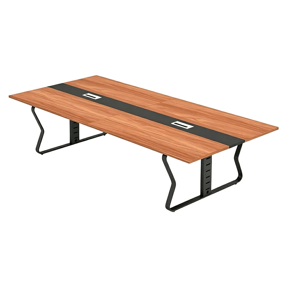 LIVARA 2.4m Conference Meeting Table Modern Executive Office Desk with Hidden Cable Management, Reinforced Steel Frame & E1 Eco Board - Wood Grain & Black Frame