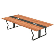 LIVARA 2.4m Conference Meeting Table Modern Executive Office Desk with Hidden Cable Management, Reinforced Steel Frame & E1 Eco Board - Wood Grain & Black Frame