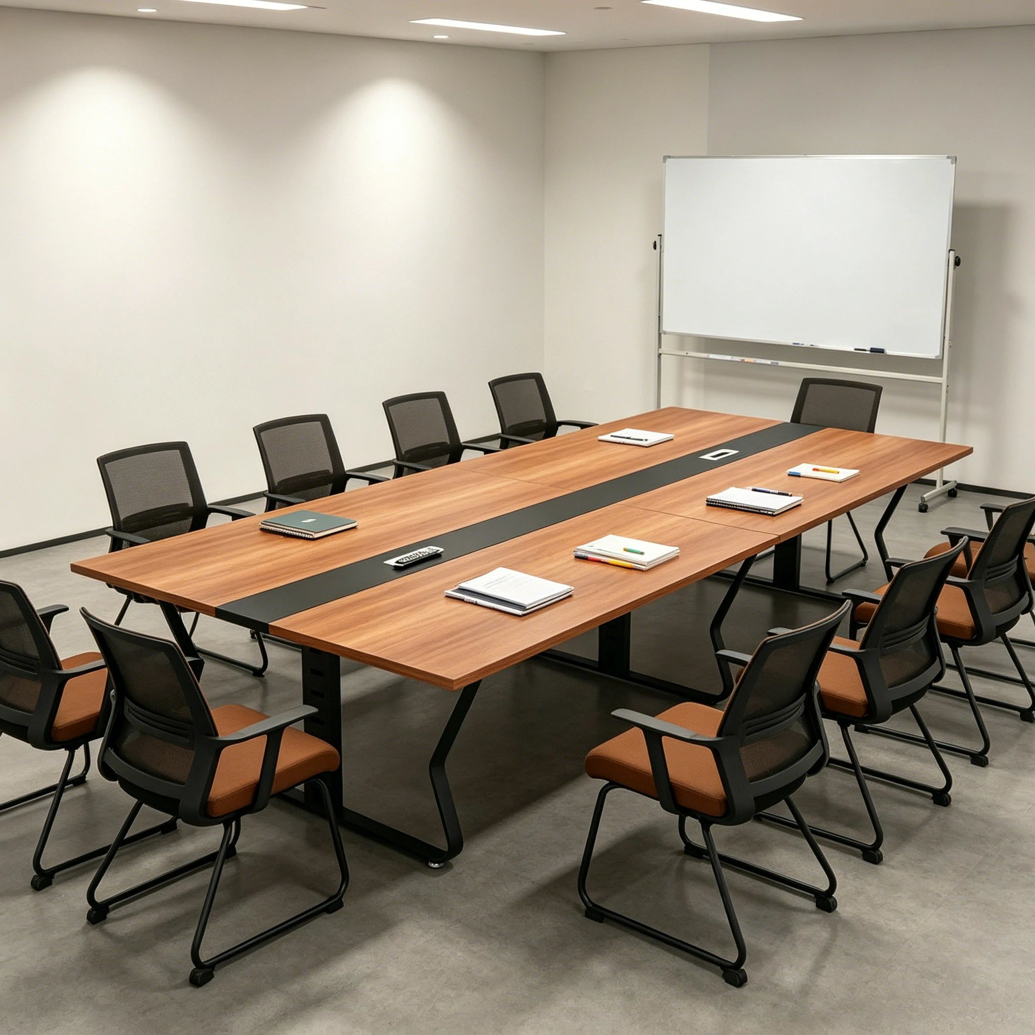 LIVARA 2.8m Conference Table Modern Office Desk with Hidden Cable Management Reinforced Steel Frame & E1 Eco Board - Wood Grain & Black Frame