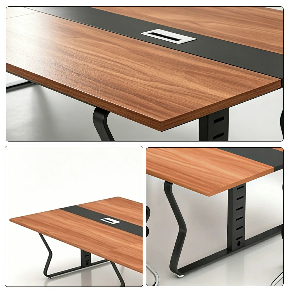 LIVARA 2.8m Conference Table Modern Office Desk with Hidden Cable Management Reinforced Steel Frame & E1 Eco Board - Wood Grain & Black Frame