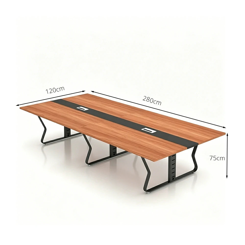LIVARA 2.8m Conference Table Modern Office Desk with Hidden Cable Management Reinforced Steel Frame & E1 Eco Board - Wood Grain & Black Frame