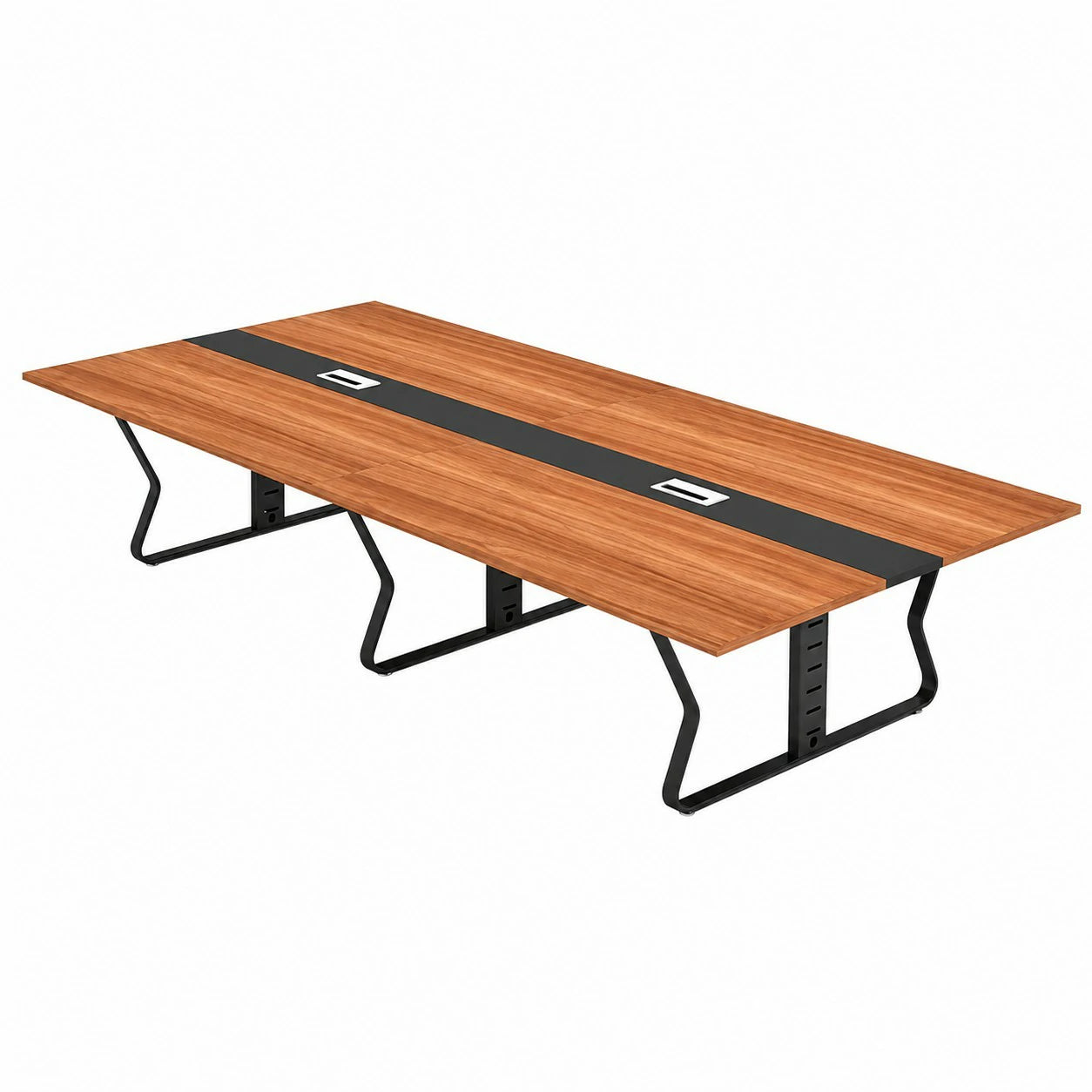 LIVARA 2.8m Conference Table Modern Office Desk with Hidden Cable Management Reinforced Steel Frame & E1 Eco Board - Wood Grain & Black Frame
