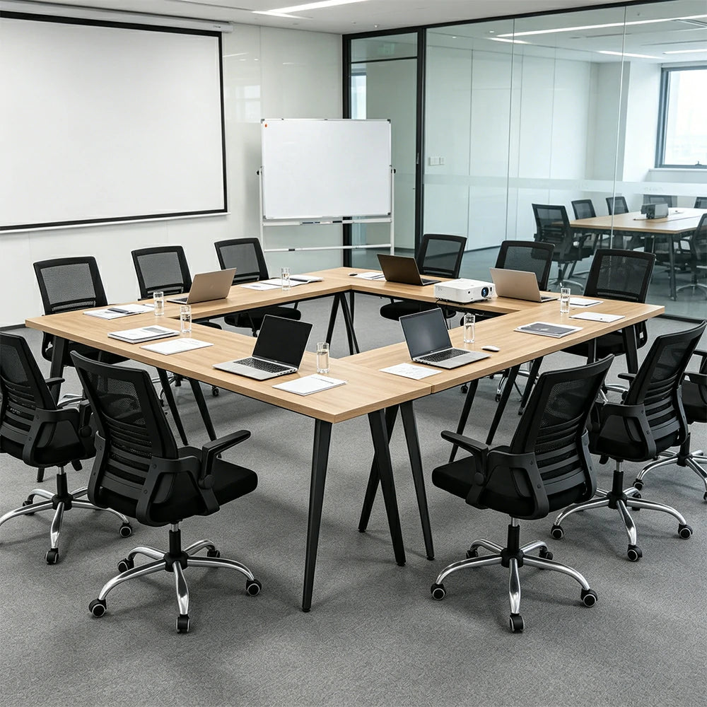 LIVARA Office Desk Set 120cm Single Workstation with Chair, Cable Management, E1 Board & Steel Frame - Wood Grain & Black