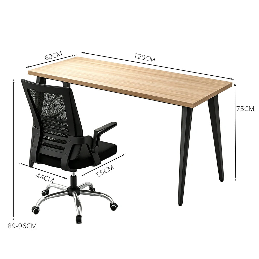 LIVARA Office Desk Set 120cm Single Workstation with Chair, Cable Management, E1 Board & Steel Frame - Wood Grain & Black