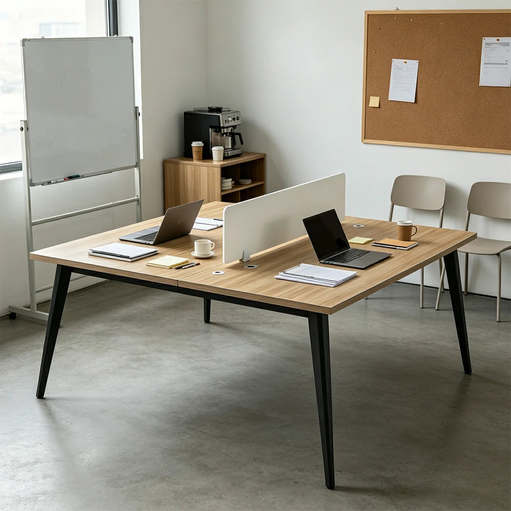 LIVARA Office Desk 120cm 2-Person Workstation with Cable Management, E1 Board & Steel Frame - Wood Grain & Black