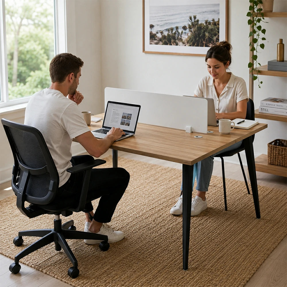 LIVARA Office Desk 120cm 2-Person Workstation with Cable Management, E1 Board & Steel Frame - Wood Grain & Black