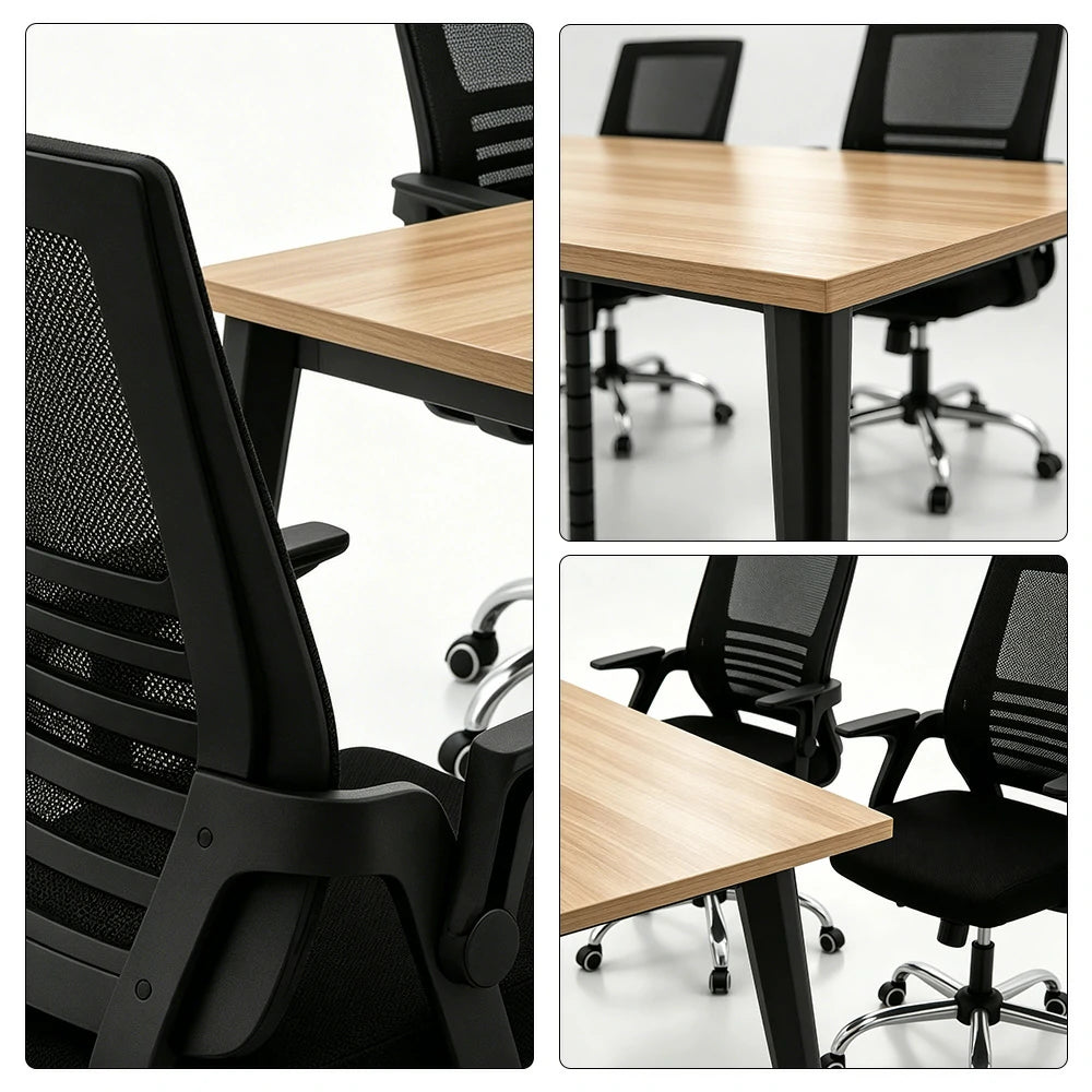 LIVARA Office Desk Set 120cm 2-Person Workstation with 2 Chairs, Cable Management, E1 Board & Steel Frame - Wood Grain & Black