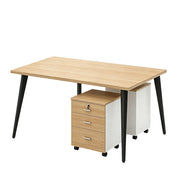 LIVARA Office Desk Set 120cm 2-Person Workstation with 2 Mobile Cabinets, E1 Board & Steel Frame - Wood Grain & Black