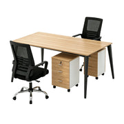 LIVARA Office Desk Set 120cm 2-Person Workstation with 2 Chairs & 2 Mobile Cabinets, E1 Board & Steel Frame - Wood Grain & Black