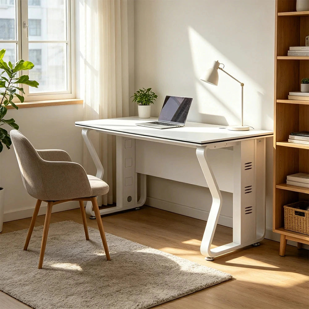 LIVARA Office Desk 120cm Single Workstation with Hidden Cable Management & Reinforced Steel Frame - White