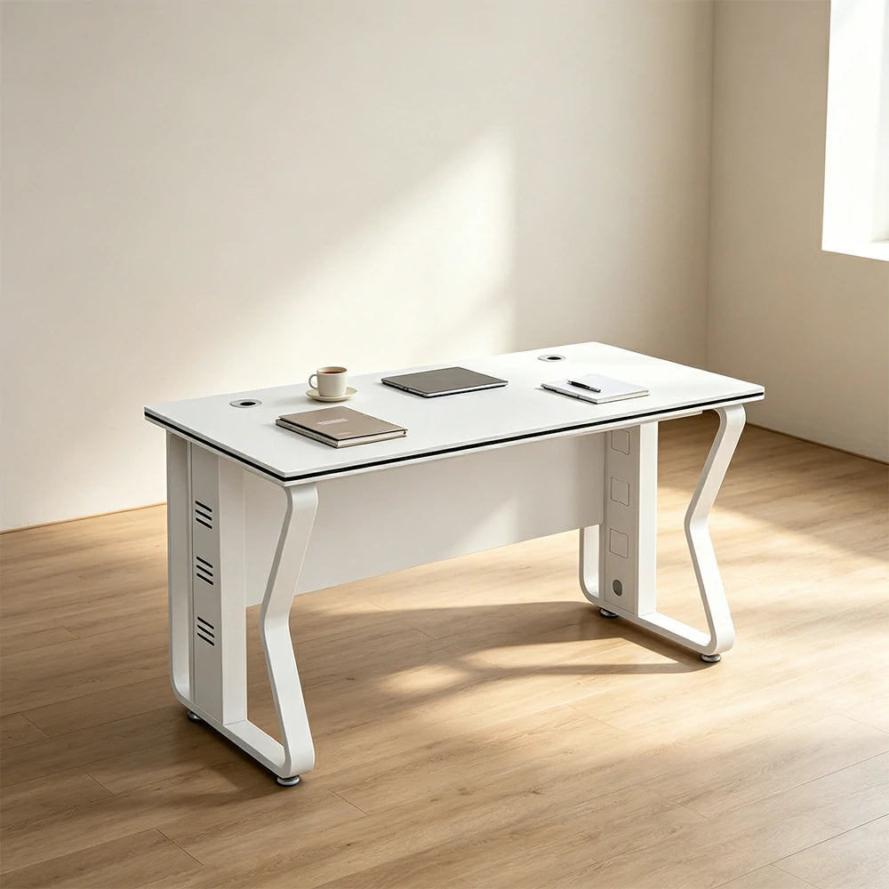 LIVARA Office Desk 120cm Single Workstation with Hidden Cable Management & Reinforced Steel Frame - White