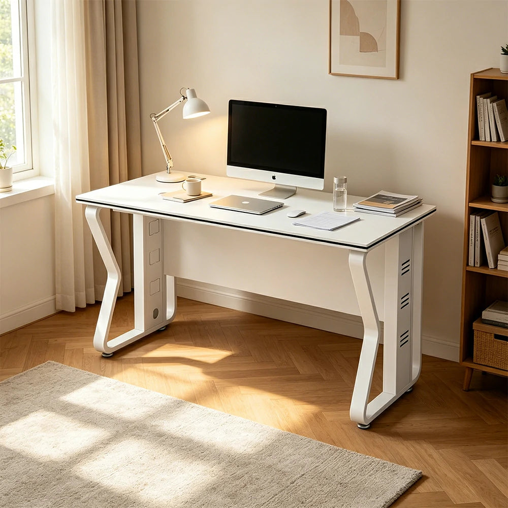 LIVARA Office Desk 120cm Single Workstation with Hidden Cable Management & Reinforced Steel Frame - White