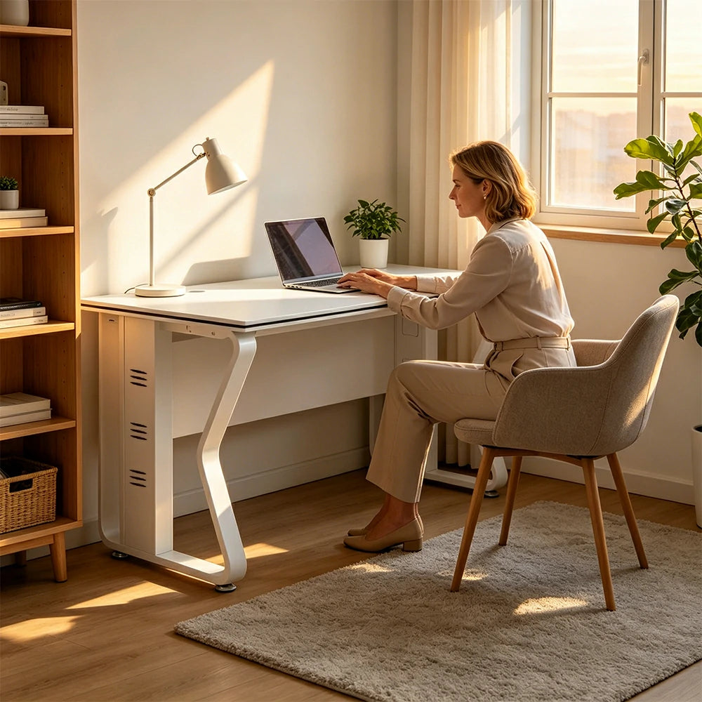LIVARA Office Desk 120cm Single Workstation with Hidden Cable Management & Reinforced Steel Frame - White