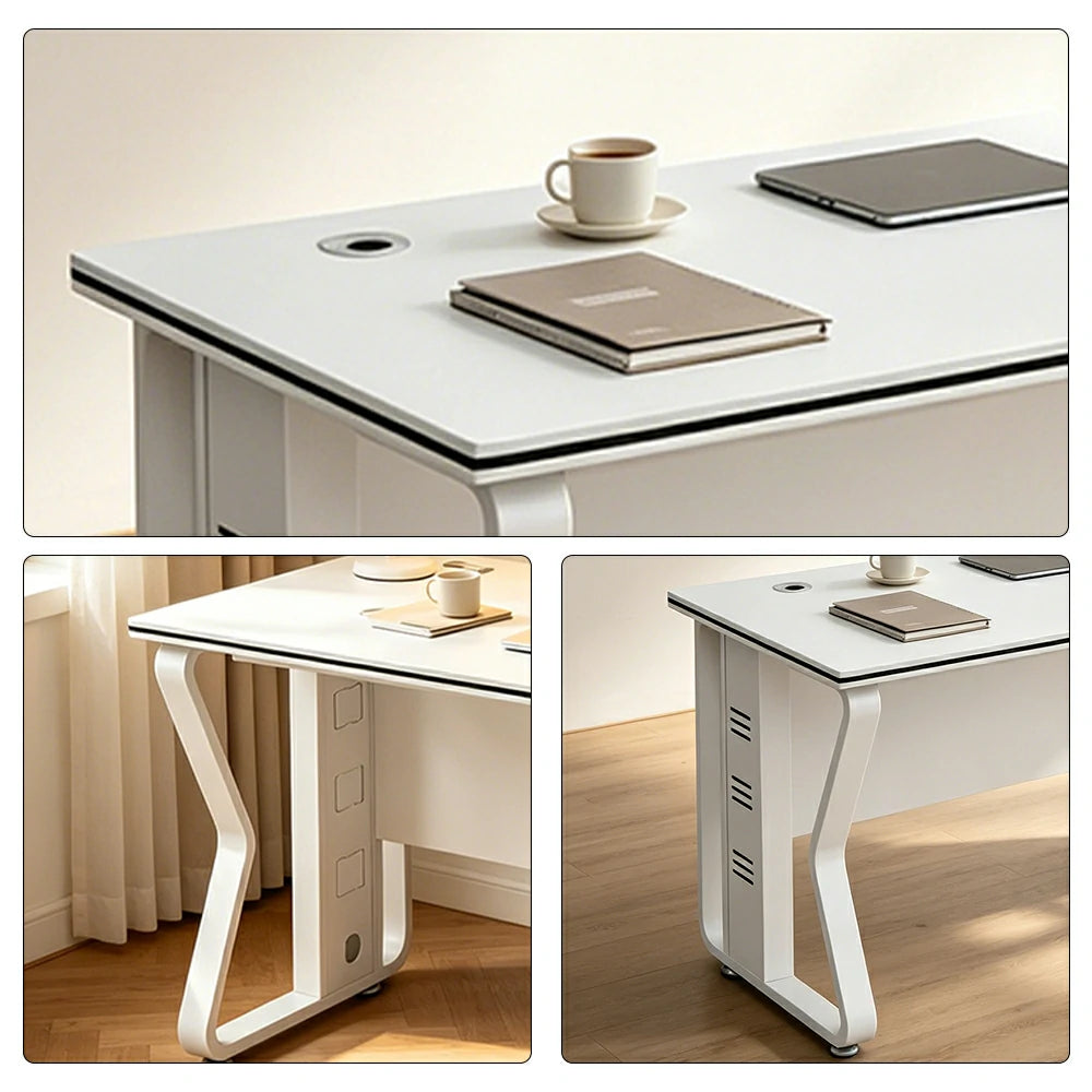 LIVARA Office Desk 120cm Single Workstation with Hidden Cable Management & Reinforced Steel Frame - White
