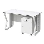 LIVARA Office Desk Set 120cm Single Workstation with Mobile Cabinet, Hidden Cable Management & Steel Frame - White