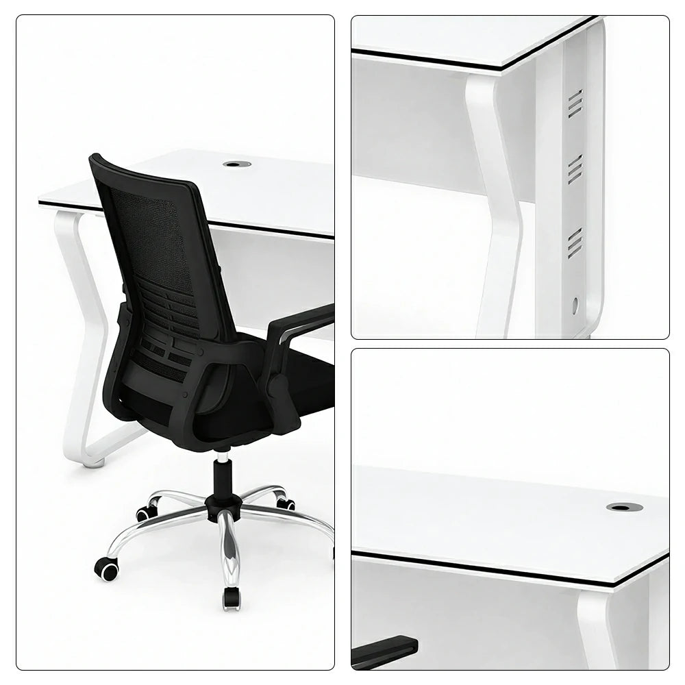 LIVARA Office Desk Set 120cm Single Workstation with Swivel Chair, Hidden Cable Management & Steel Frame - White
