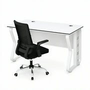 LIVARA Office Desk Set 120cm Single Workstation with Swivel Chair, Hidden Cable Management & Steel Frame - White
