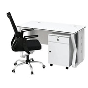 LIVARA Office Desk Set 120cm Single Workstation with Mobile Cabinet & Swivel Chair, Hidden Cable Management - White