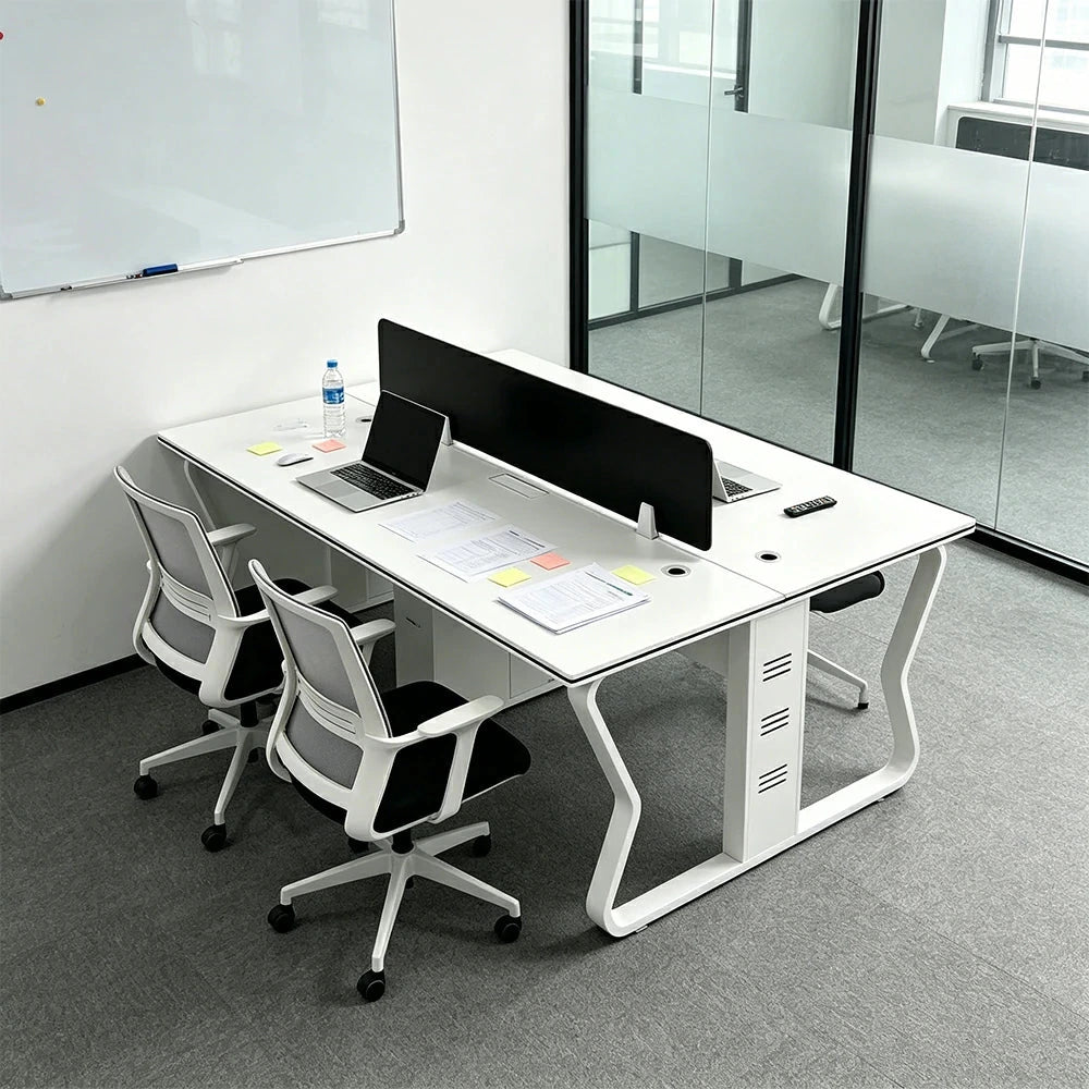 LIVARA Office Desk 120cm 2-Person Workstation with Hidden Cable Management & Reinforced Steel Frame - White