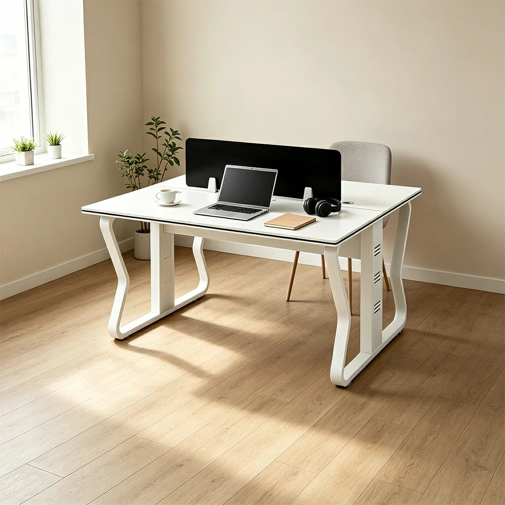 LIVARA Office Desk 120cm 2-Person Workstation with Hidden Cable Management & Reinforced Steel Frame - White