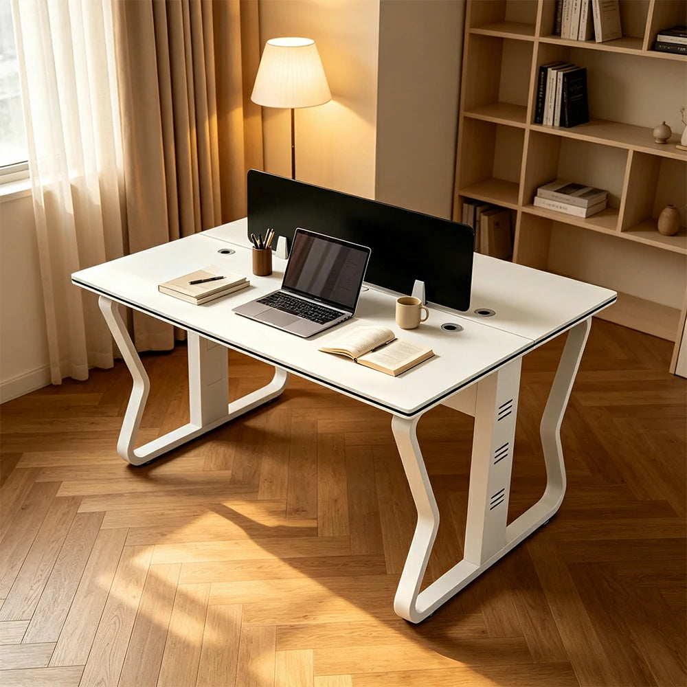 LIVARA Office Desk 120cm 2-Person Workstation with Hidden Cable Management & Reinforced Steel Frame - White