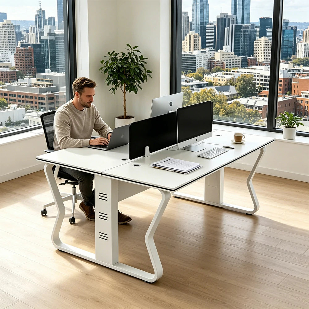 LIVARA Office Desk 120cm 2-Person Workstation with Hidden Cable Management & Reinforced Steel Frame - White