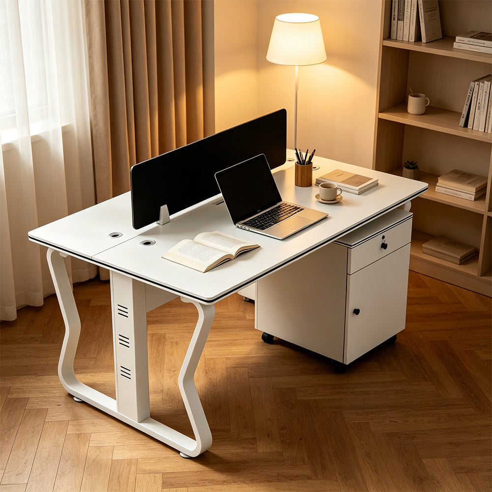 LIVARA Office Desk Set 120cm 2-Person Workstation with 2 Mobile Cabinets & Hidden Cable Management - White
