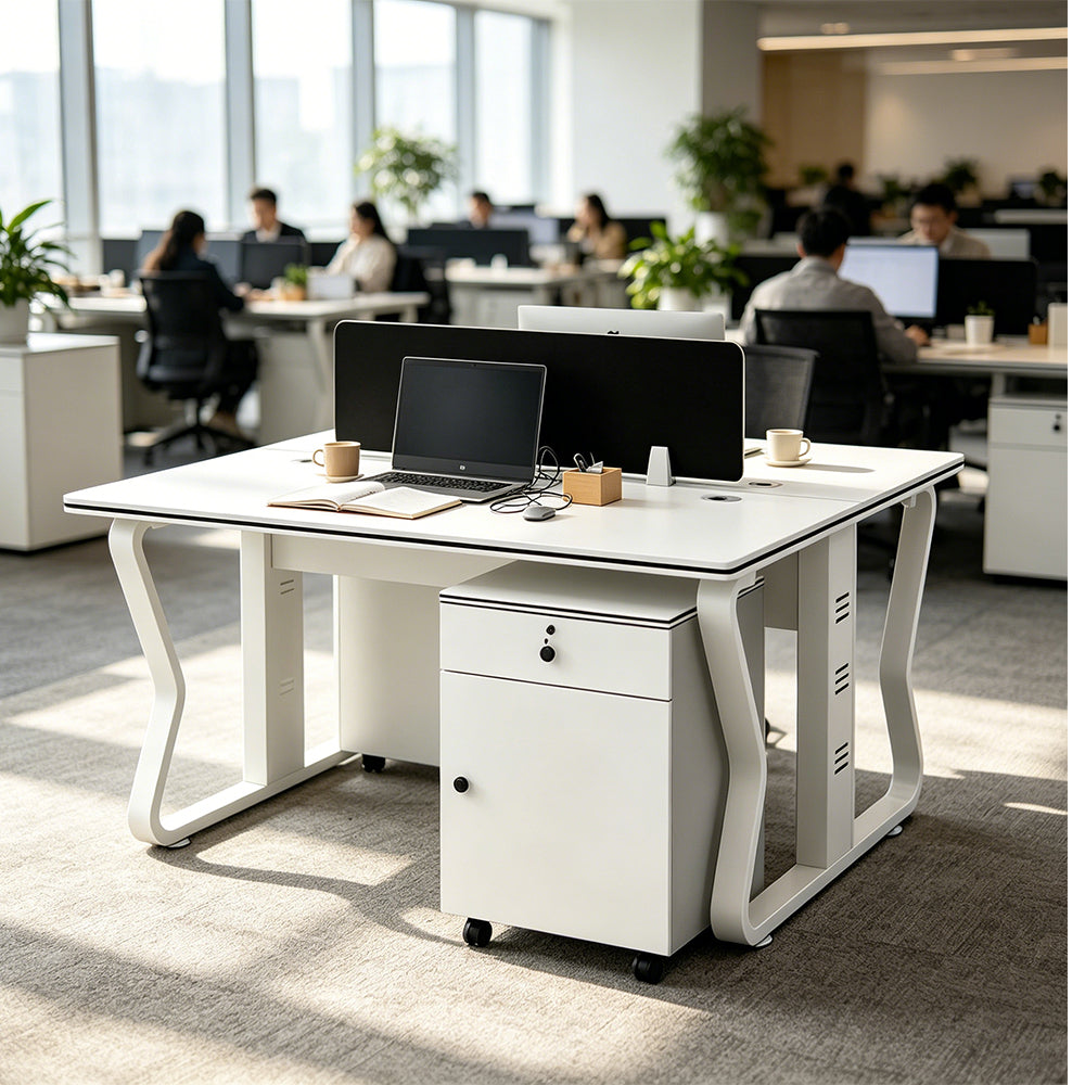 LIVARA Office Desk Set 120cm 2-Person Workstation with 2 Mobile Cabinets & Hidden Cable Management - White