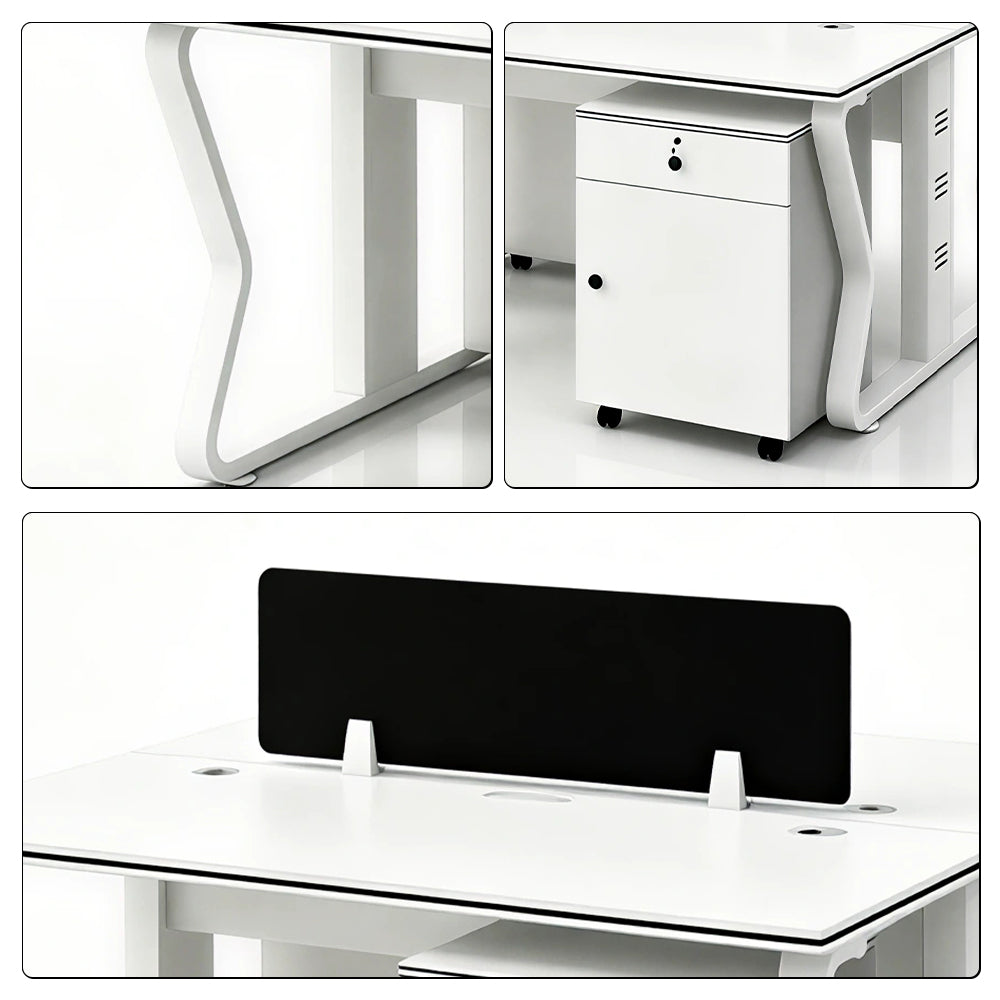LIVARA Office Desk Set 120cm 2-Person Workstation with 2 Mobile Cabinets & Hidden Cable Management - White