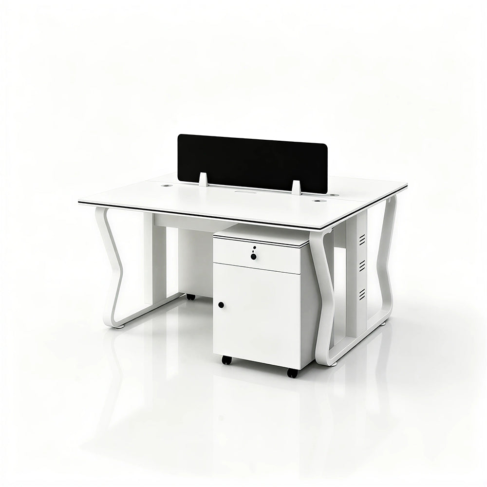 LIVARA Office Desk Set 120cm 2-Person Workstation with 2 Mobile Cabinets & Hidden Cable Management - White