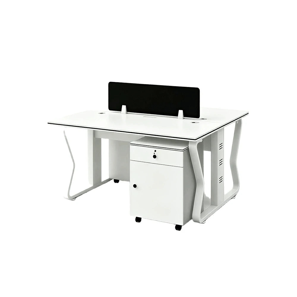 LIVARA Office Desk Set 120cm 2-Person Workstation with 2 Mobile Cabinets & Hidden Cable Management - White