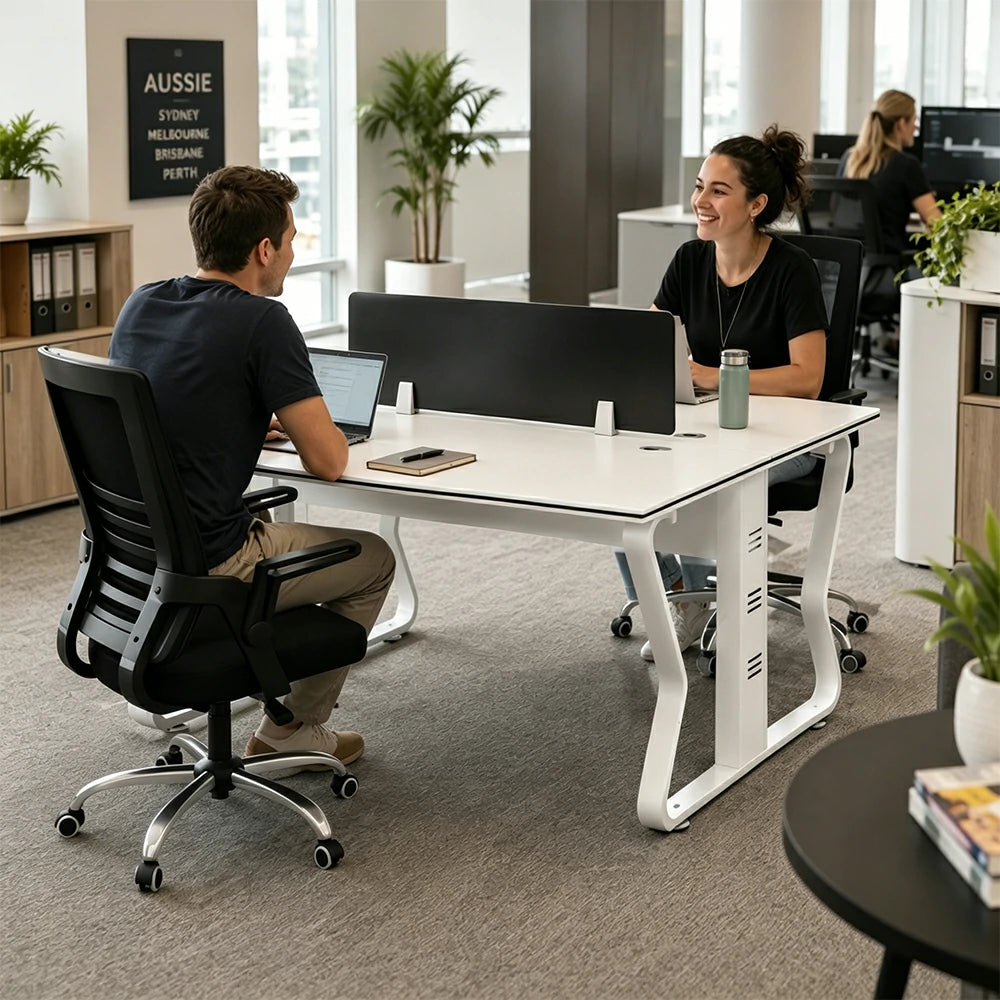LIVARA Office Desk Set 120cm 2-Person Workstation with 2 Swivel Chairs & Hidden Cable Management - White