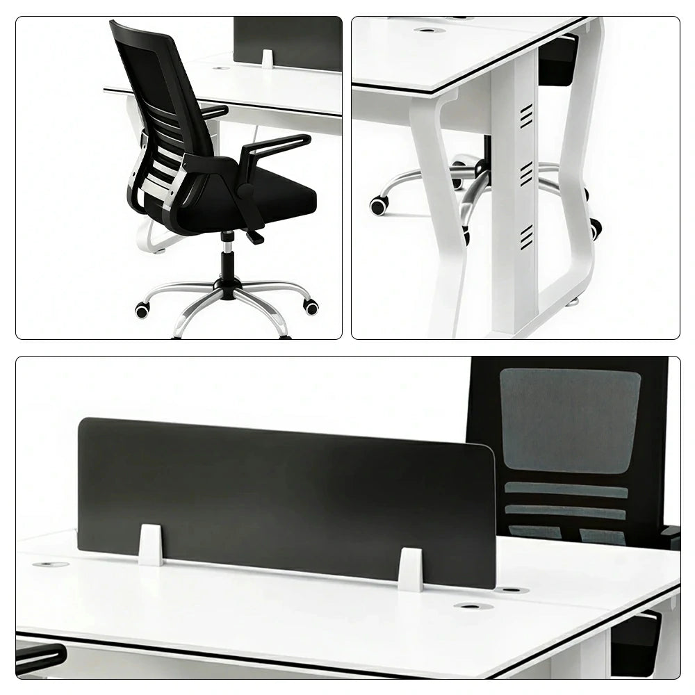 LIVARA Office Desk Set 120cm 2-Person Workstation with 2 Swivel Chairs & Hidden Cable Management - White
