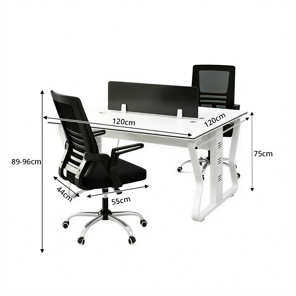LIVARA Office Desk Set 120cm 2-Person Workstation with 2 Swivel Chairs & Hidden Cable Management - White