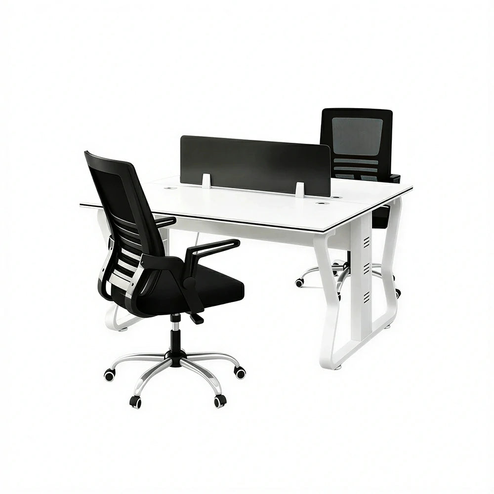 LIVARA Office Desk Set 120cm 2-Person Workstation with 2 Swivel Chairs & Hidden Cable Management - White