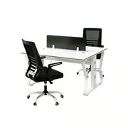 LIVARA Office Desk Set 120cm 2-Person Workstation with 2 Swivel Chairs & Hidden Cable Management - White