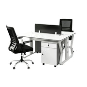 LIVARA Office Desk Set 120cm 2-Person Workstation with 2 Mobile Cabinets & 2 Swivel Chairs - White