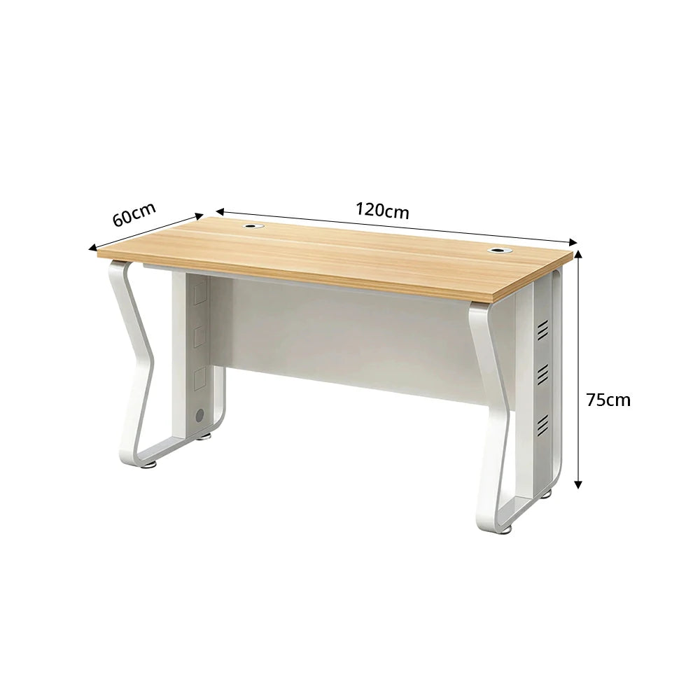 LIVARA Single Office Desk 120cm Workstation with Cable Management, E1 Board & Steel Frame - Light Walnut & White