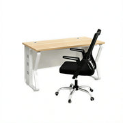 LIVARA Single Office Desk with Chair 120cm Workstation with Cable Management, E1 Board & Steel Frame - Light Walnut & White