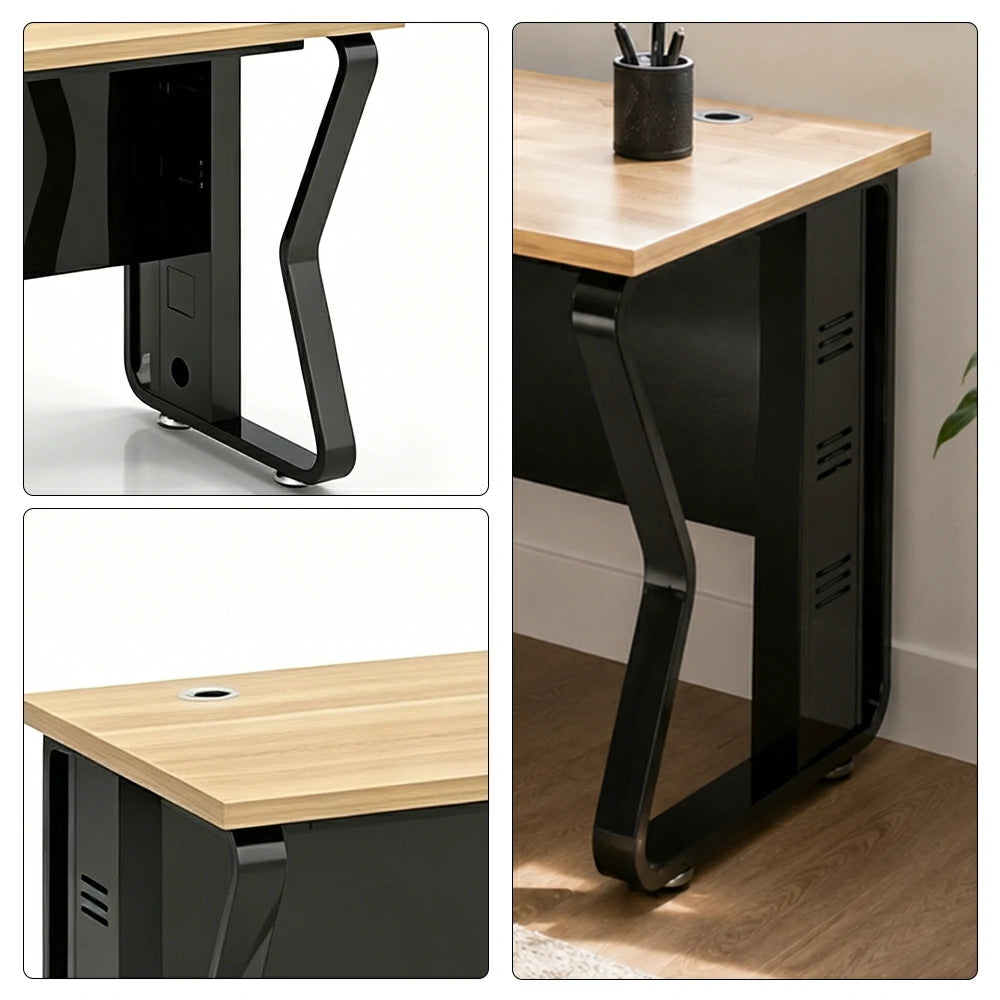 LIVARA Single Office Desk 120cm Workstation with Cable Management, E1 Board & Steel Frame - Light Walnut & Black
