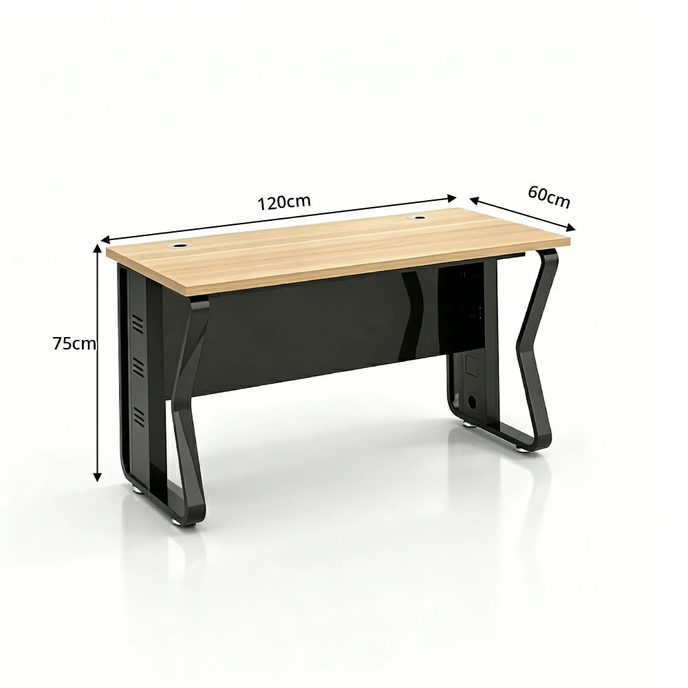 LIVARA Single Office Desk 120cm Workstation with Cable Management, E1 Board & Steel Frame - Light Walnut & Black